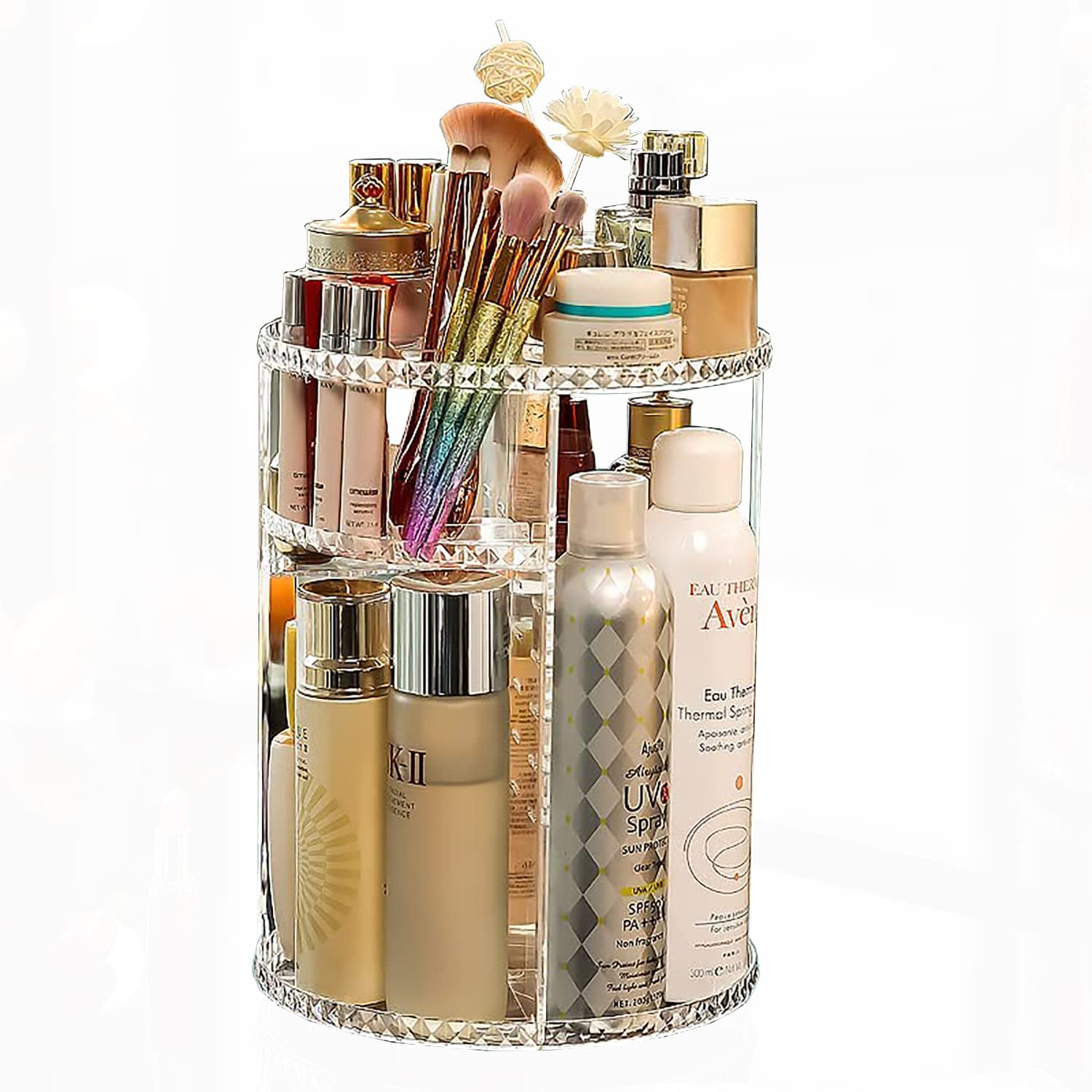 PUROSUR Makeup Rotating Organizer, 360 Degree Rotating Perfume Organizer, Adjustable Makeup organizers and storage with 8 Layers,Makeup Brushes Lipsticks and Jewelry, Clear Acrylic