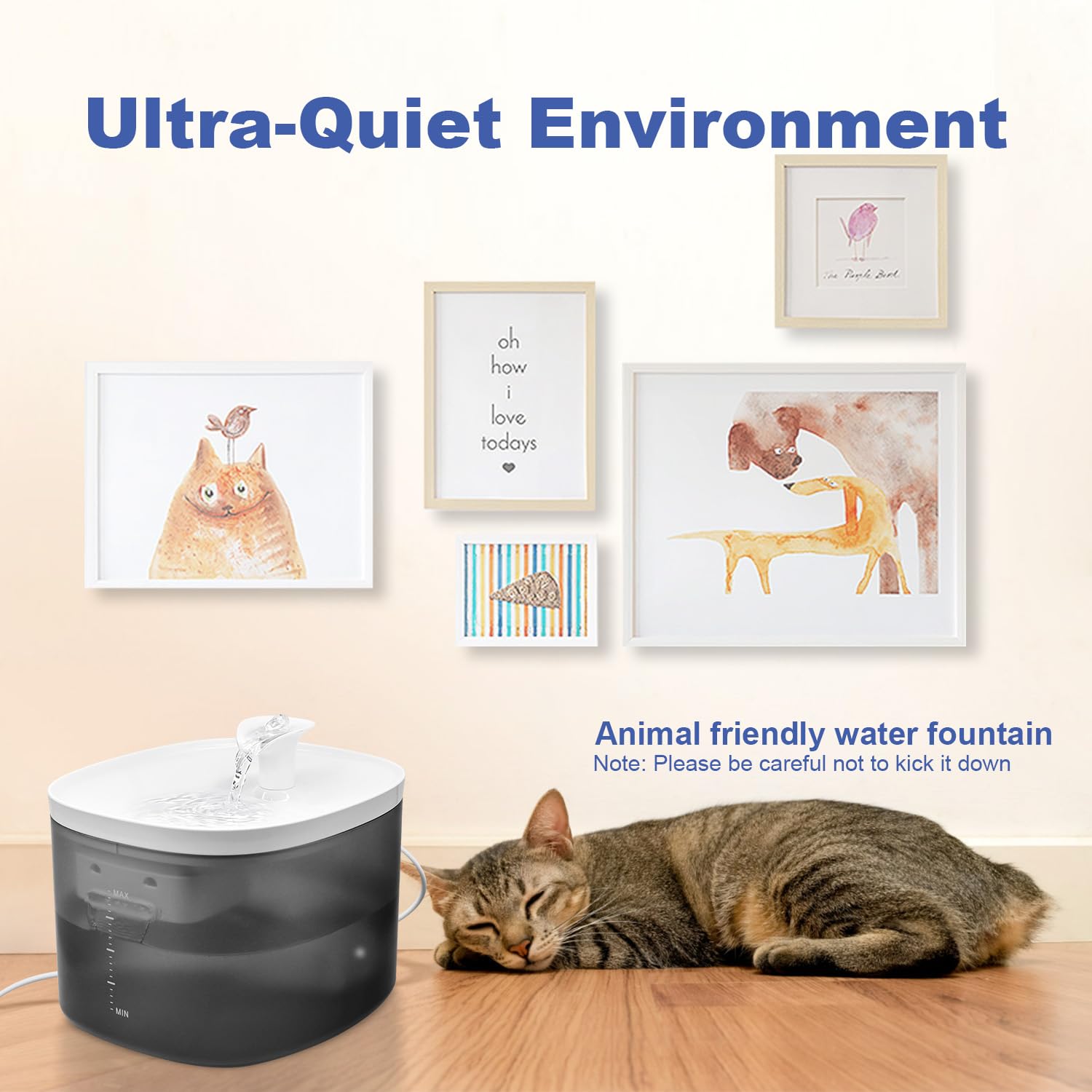 Fontaine à eau pour chat de 3 l – Fontaine à eau silencieuse pour chien avec niveau d'eau – Eau qui coule pour fournir de l'eau fraîche – Pas de pulvérisation, nettoyage facile, convient pour arroseur
