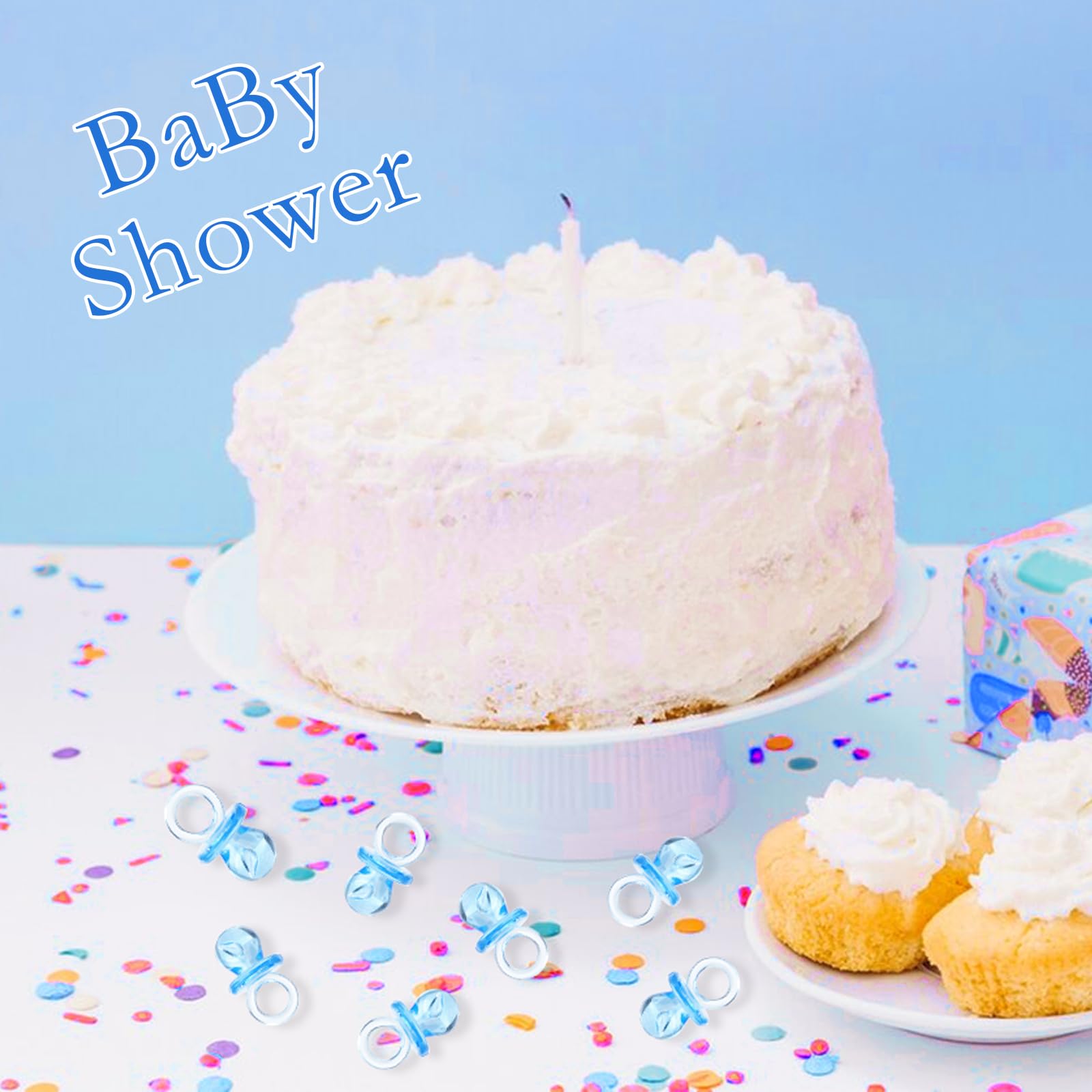 200 chupetes de plástico de 0.86 pulgadas para baby shower, baby shower, espectáculo de género, decoración de fiesta, regalo de fiesta de cumpleaños (azul)