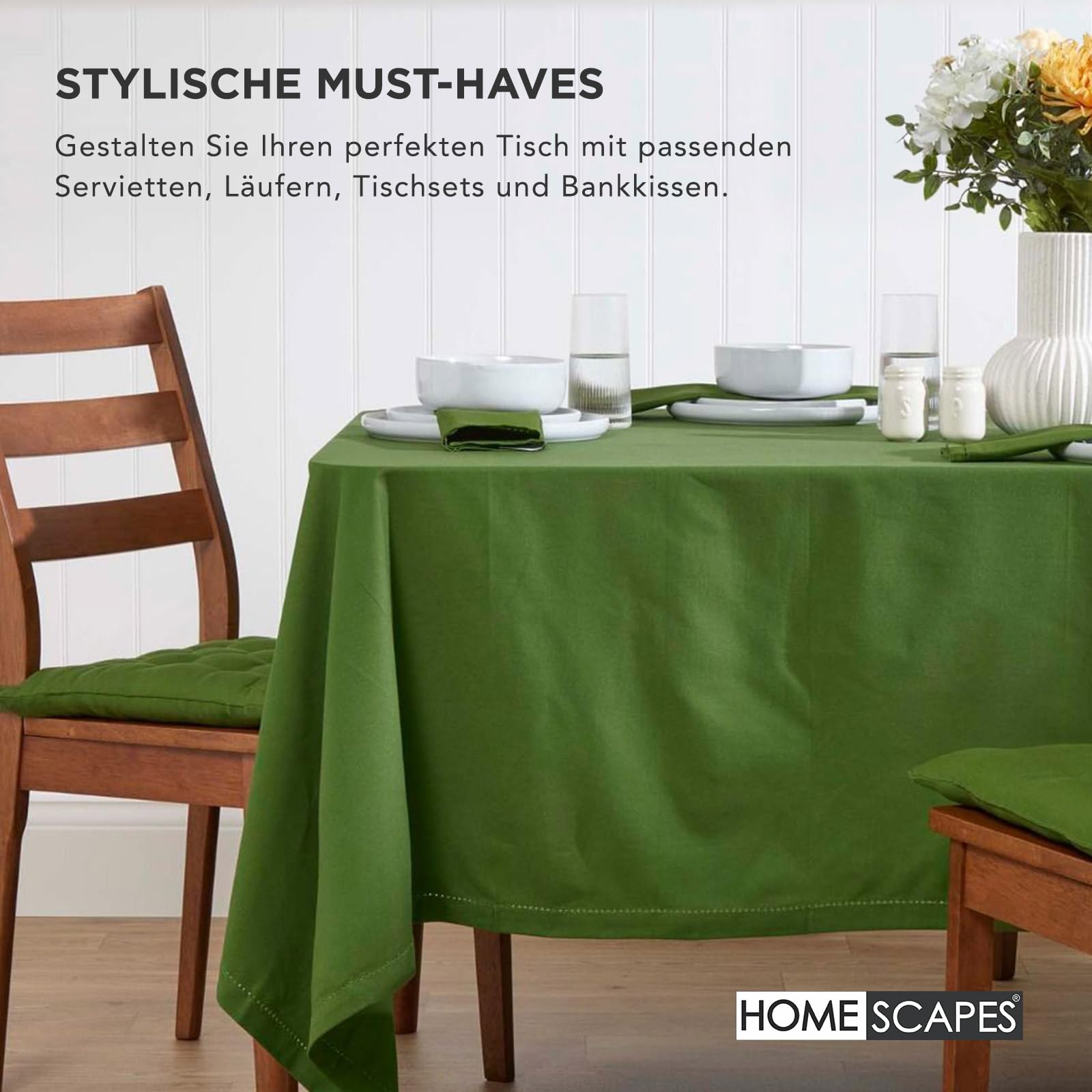 Homescapes 6er Set Stuhlkissen 40x40 cm olivgrün – Sitzkissen Outdoor/Indoor mit Baumwollbezug, Sitzpolster waschbar und Oeko-TEX-Zertifiziert für Esszimmer-, Küchen- & Gartenstühle