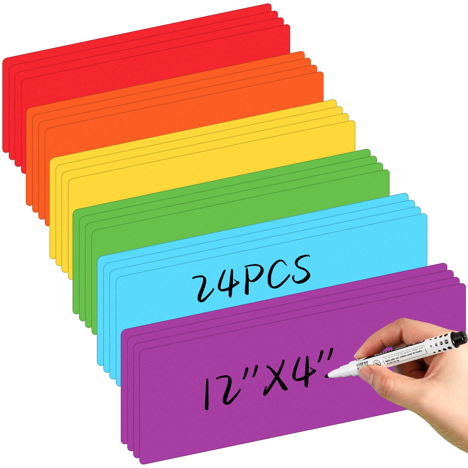 Trandraft 24 Pcs Large Magnetic Dry Erase Labels for Classroom, 12 x 4 Inch Rectangle Magnetic Name Plates Label Flexible Magnet Stickers for Whiteboards Refrigerator(Cute)