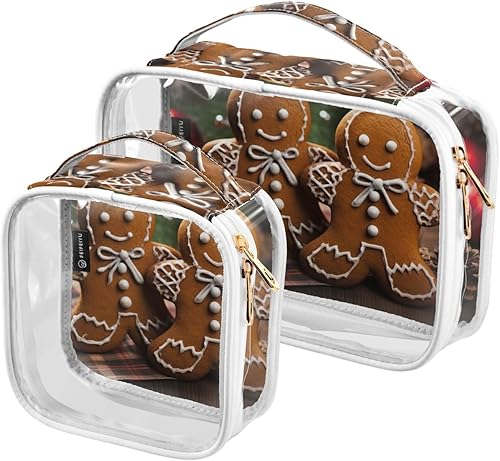Miniatura 2 de Christmas Gingerbread Men Clear Toiletry Bag for Traveling,2 Pack Makeup Cosmetic Bag with Zipper,Travel Bag for Toiletries,Travel Essentials
