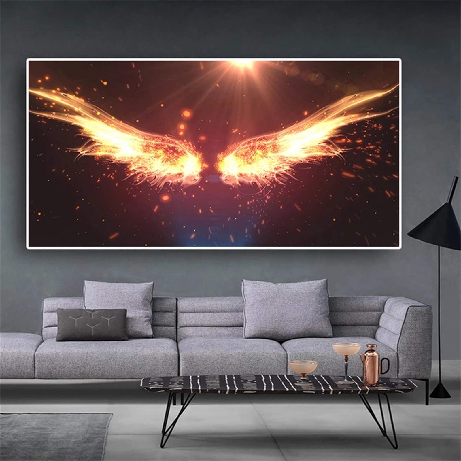 Kit peinture diamant 5D broderie plumes d'or noir grand format 40x80cm