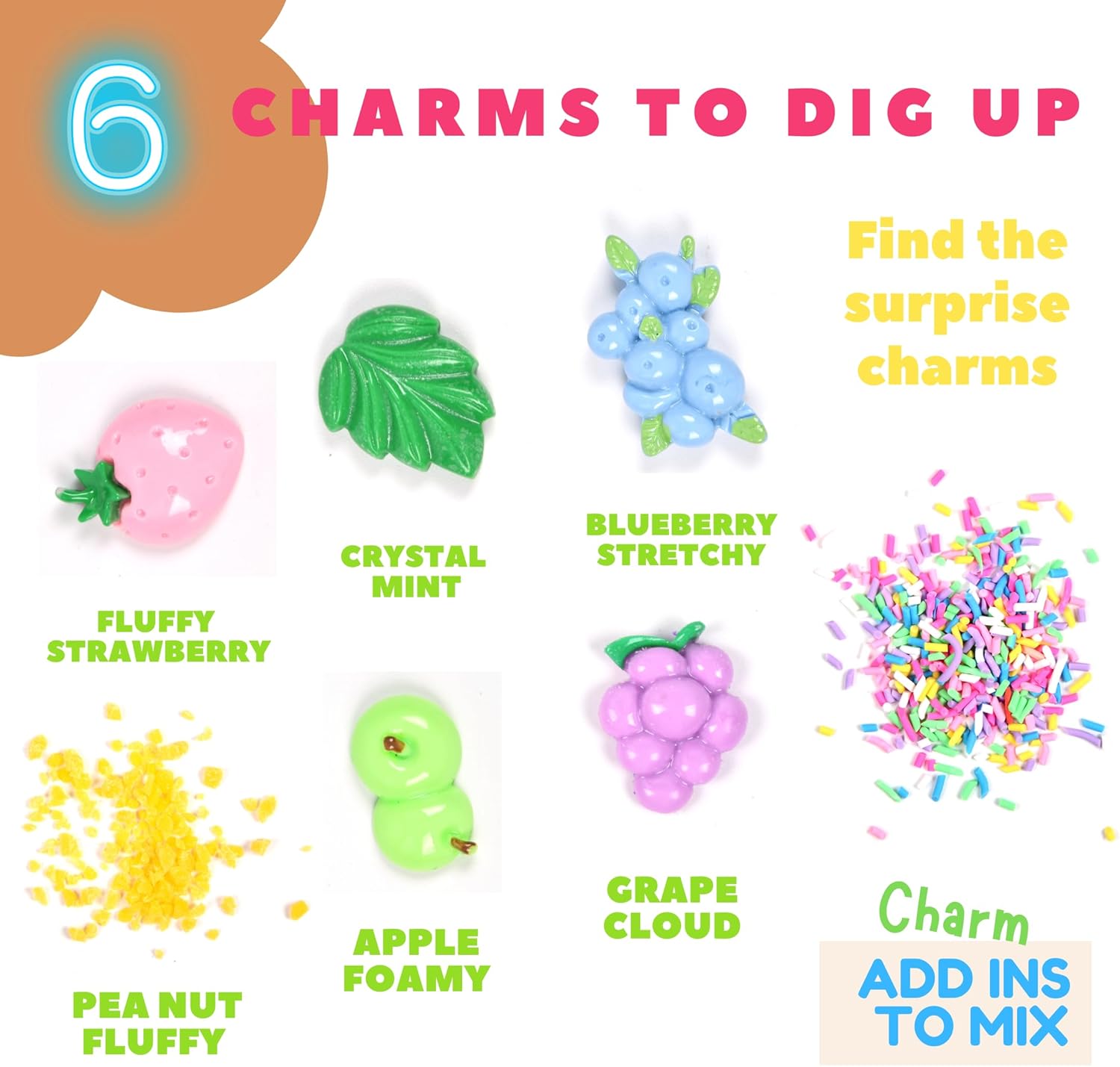 FNOCLAY 6 Pack Slime Kit for Kids – Non-Stick & Scented Premade Slime with Fruit Charms, Fluffy, Butter, Glitter, Foam, Crystal Slime, DIY Crafts, Birthday Party Favors Gift for Girls Boys Ages 6-12