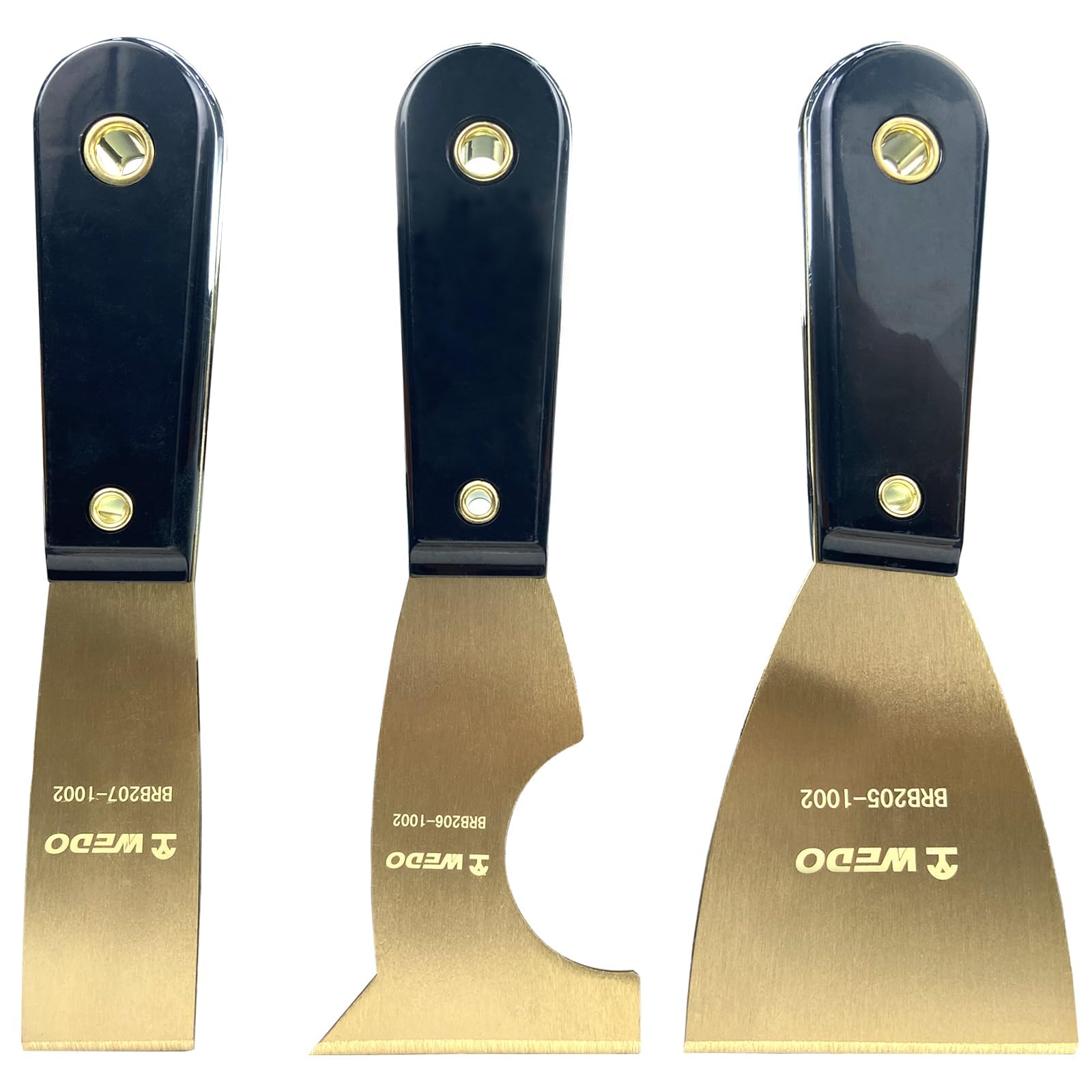 WEDO Profi Malerspachtel Set 3 Stück, Spachtel 75mm 62mm 32mm Klingenbreite, 200mm Länge, Trockenbau Spachtel mit Rutschfester Griff - Messing