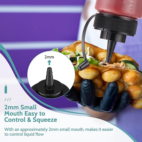 Miniatura 4 de Dandat 24 botellas exprimibles de condimentos para salsas, botellas de plástico de 12 onzas con tapas, botella reutilizable para chorros con escala