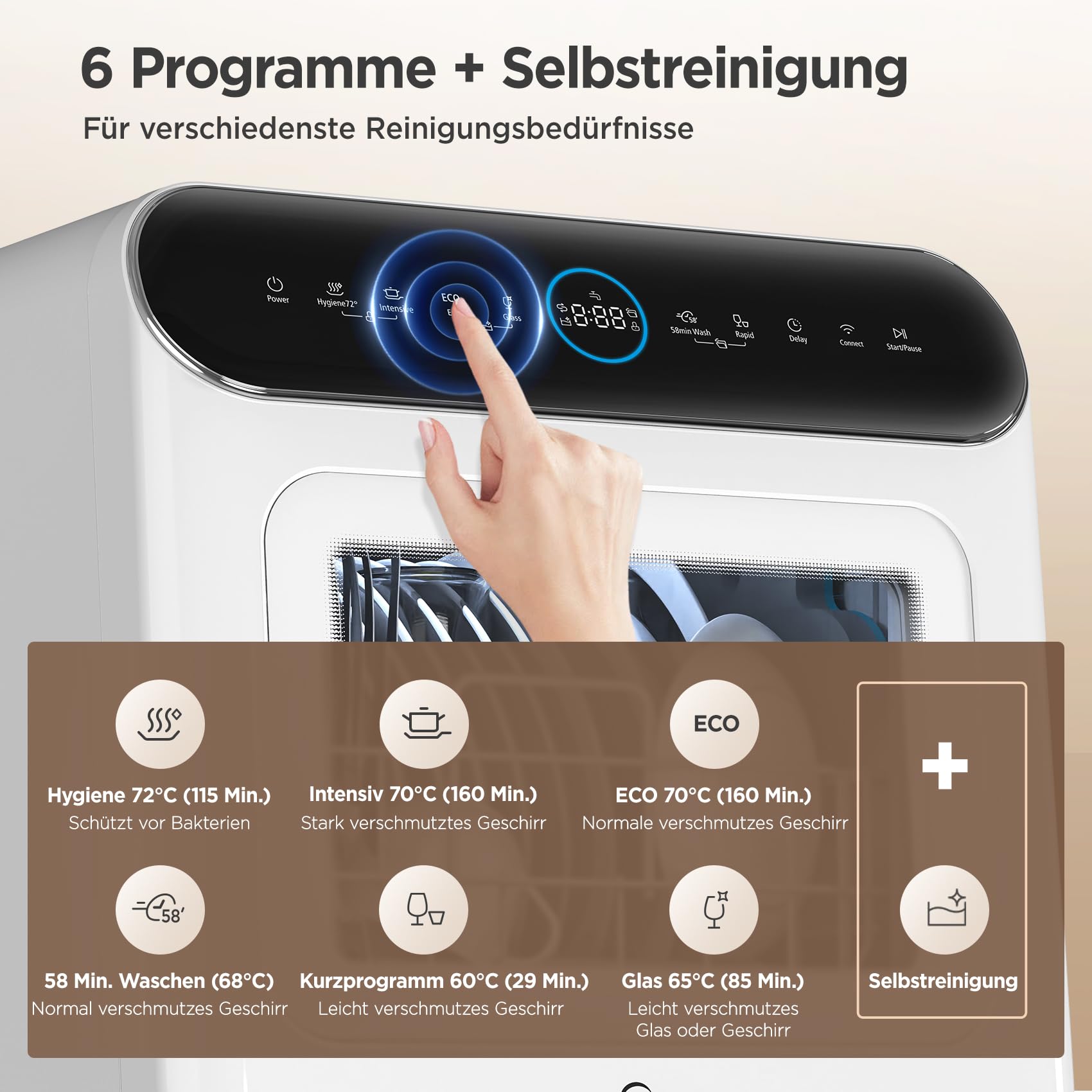 Midea Tischgeschirrspüler Mini 3 Gedecke IOT-Steuerung 6+1 Programme Touch Control