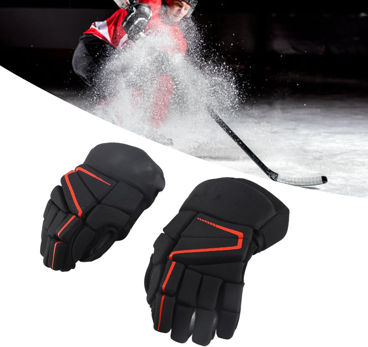 Ice Hockey Gloves, Bendable Finger Protective Hocky Racing Gloves for Ice Hockey Floorball Roller