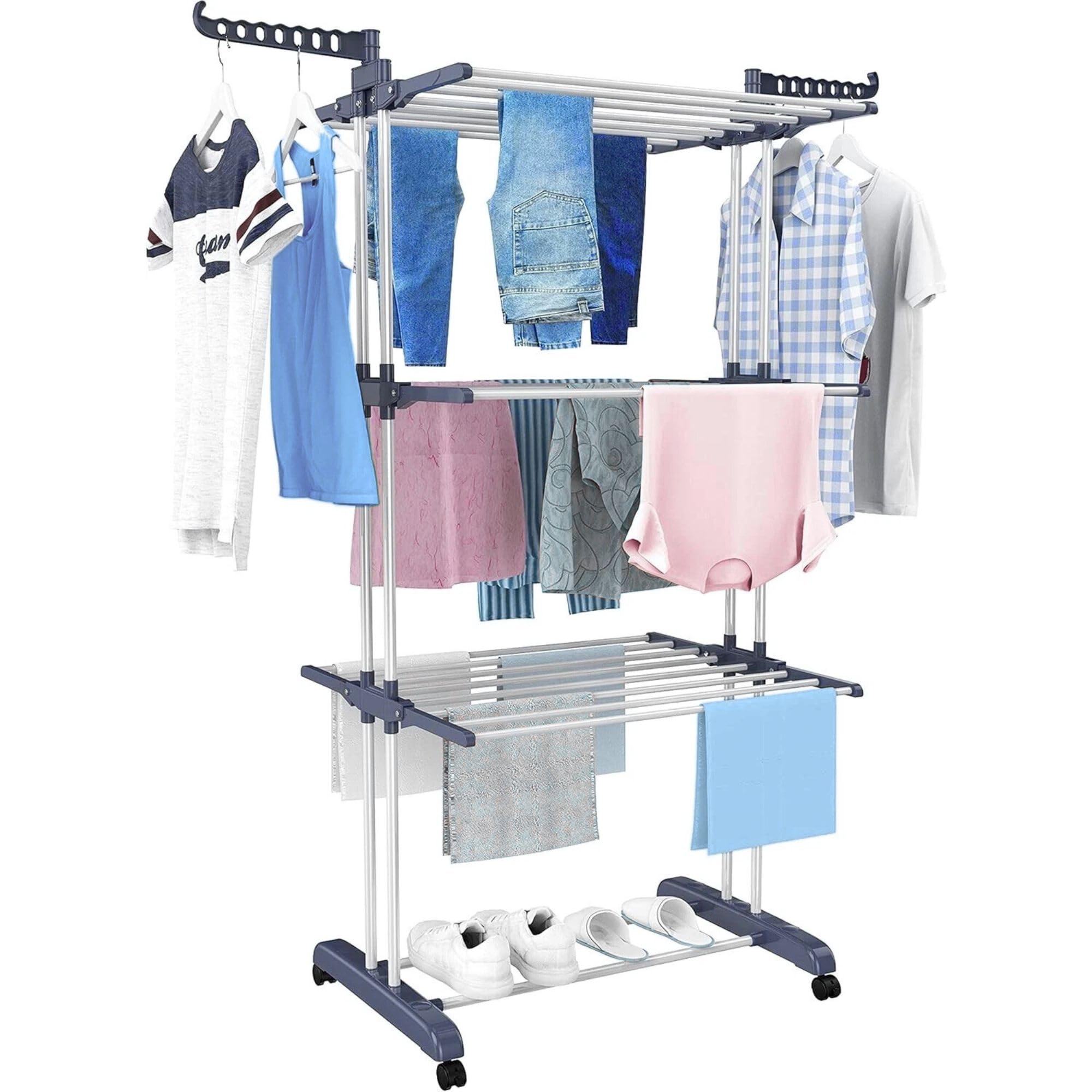 Hyfive 4 Tier Clothes Airer Drying Rack Folding Clothes Horse Hanger for Indoor/Outdoor Laundry, Garment Dryer Folds Flat for Storage