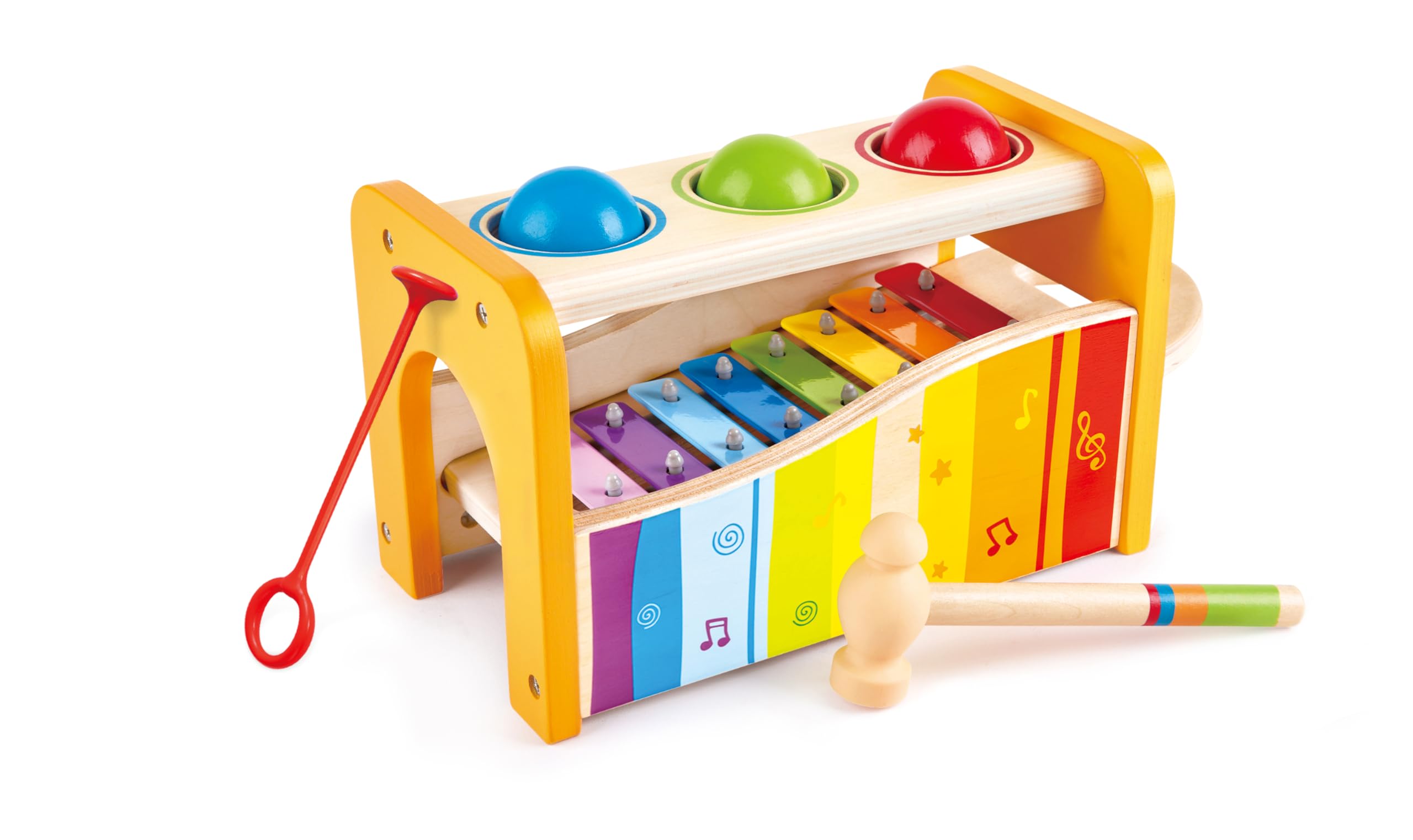 Hape Multifunctional Pound & Tap Bench with Slide-Out Xylophone | Durable Wooden Musical Pounding Toy for Toddlers 12 Months and Up