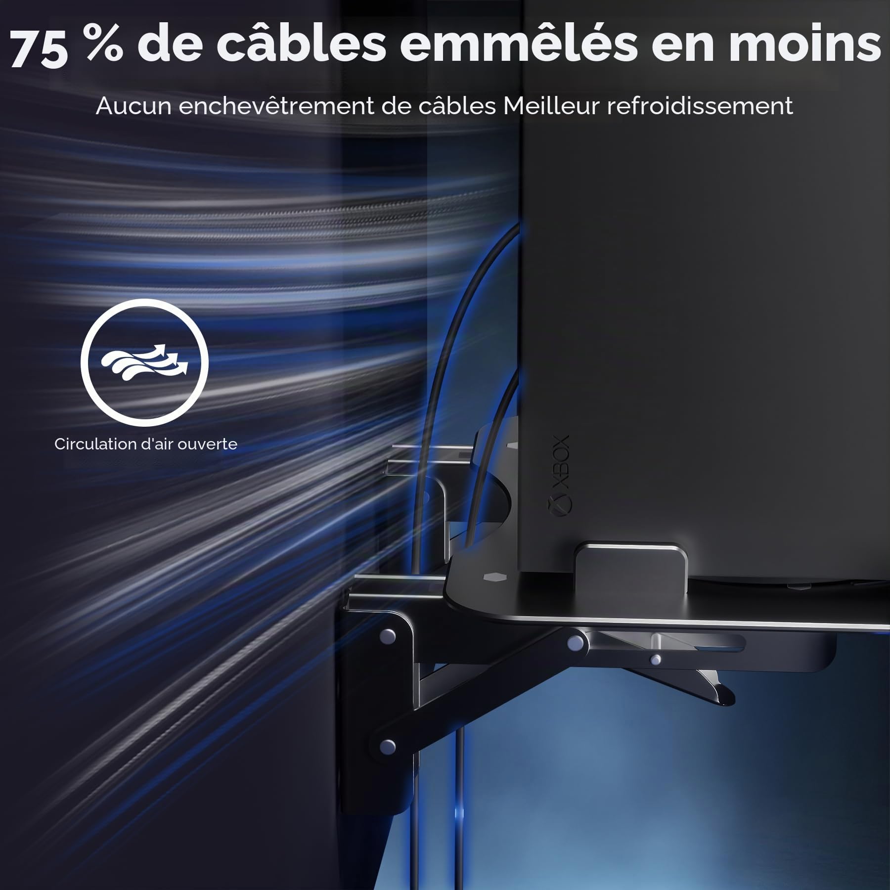 Support mural pour Xbox Series X avec grille d'aération – Support pliable en aluminium avec rangement pour manette | Base sécurisée et installation facile (noir)