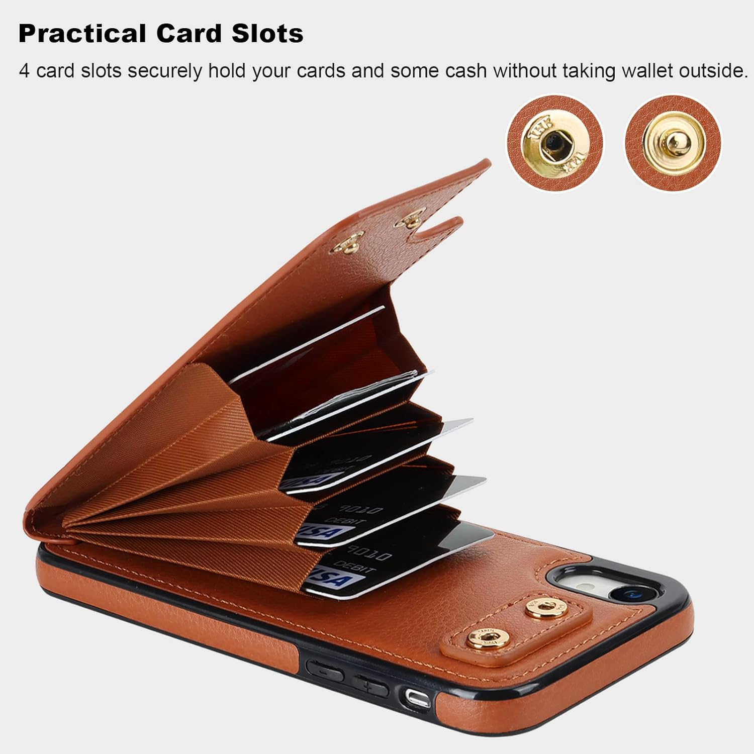 Folosu Compatible with iPhone XR Case Wallet with Card Holder, 360°Rotation Finger Ring Holder Kickstand Protective RFID Blocking PU Leather Double Buttons Flip Shockproof Cover 6.1 Inch Brown