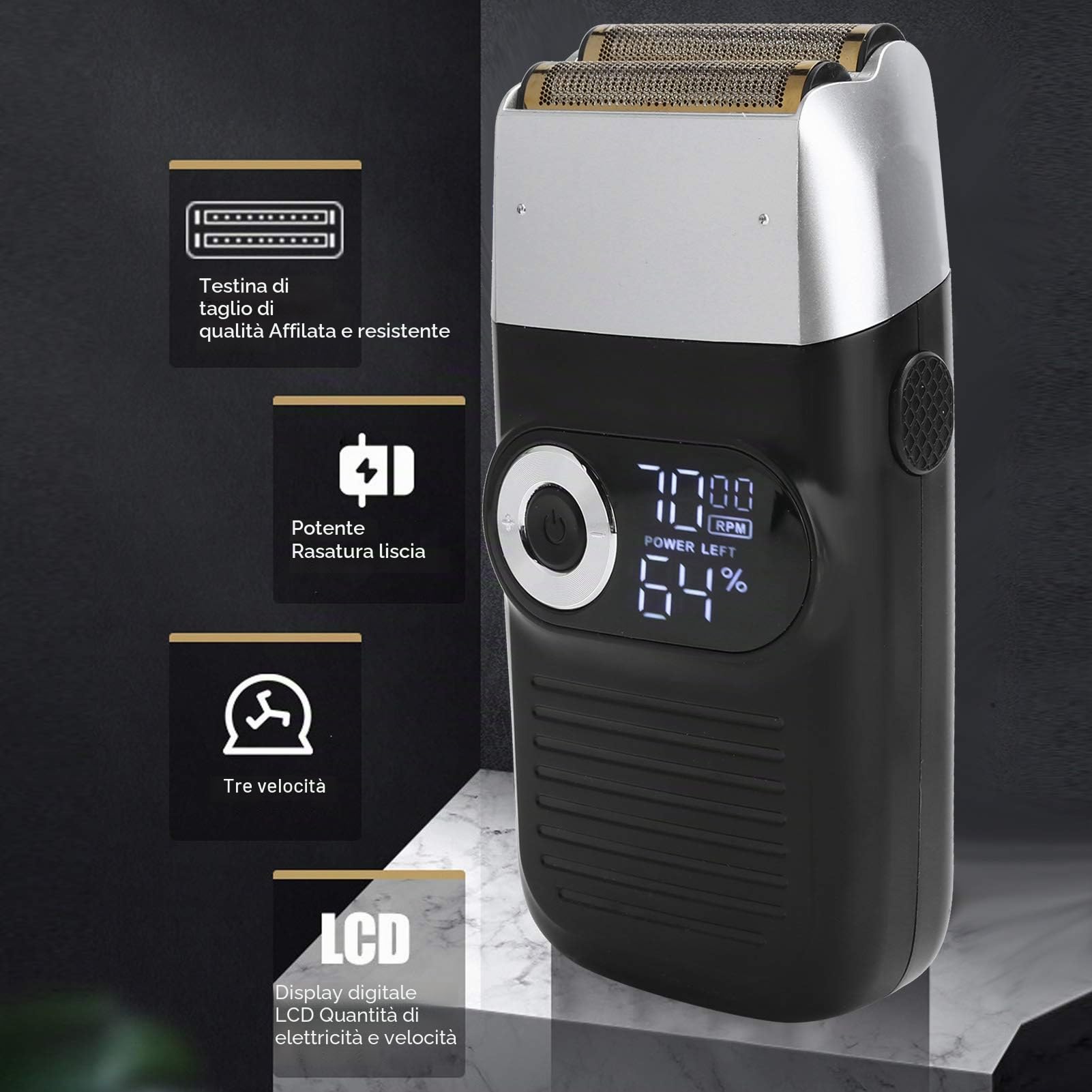 Rasoi Elettrici a Lamina 1400 MAh, Rasatura e Rasatura della Testa Calva 2 in 1, Rasoio Barba Uomo Portatile Ricaricabile per Barbieri e Stilisti Professionisti