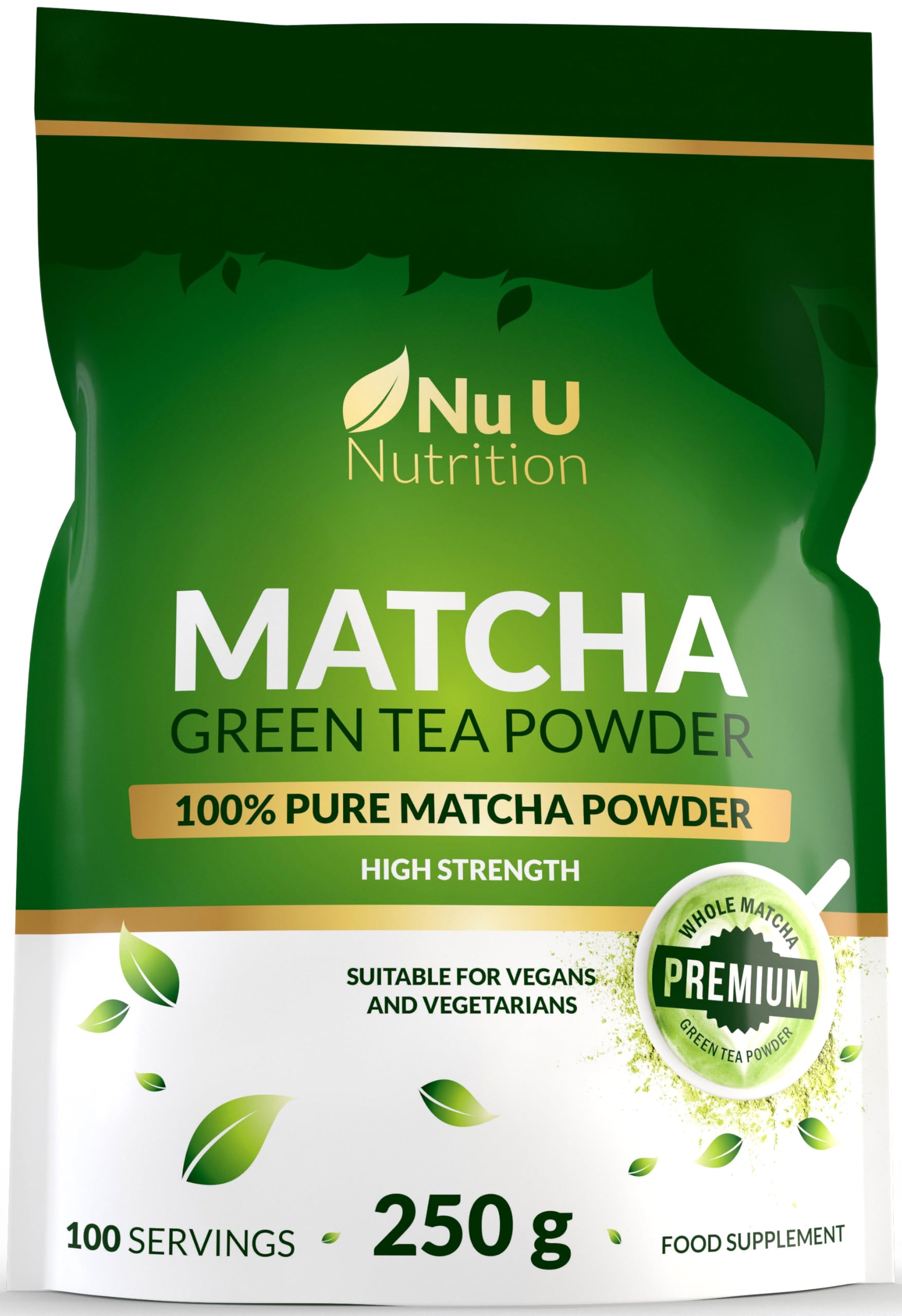 Matcha Green Tea Powder 250g - XL Pouch 100 Servings - 100% Pure Macha Premium Culinary Grade - Smooth taste & Easy to Mix - Ideal for Lattes, Smoothies & Baking