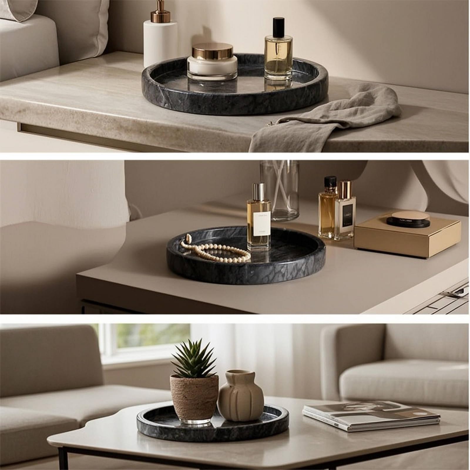 perfk Banja Mármol con Diseño Funcional Superficie Pulida Organizador Joyas Cosméticos y Llaves para Baño y Tocador Apta para Regalo, 30cm