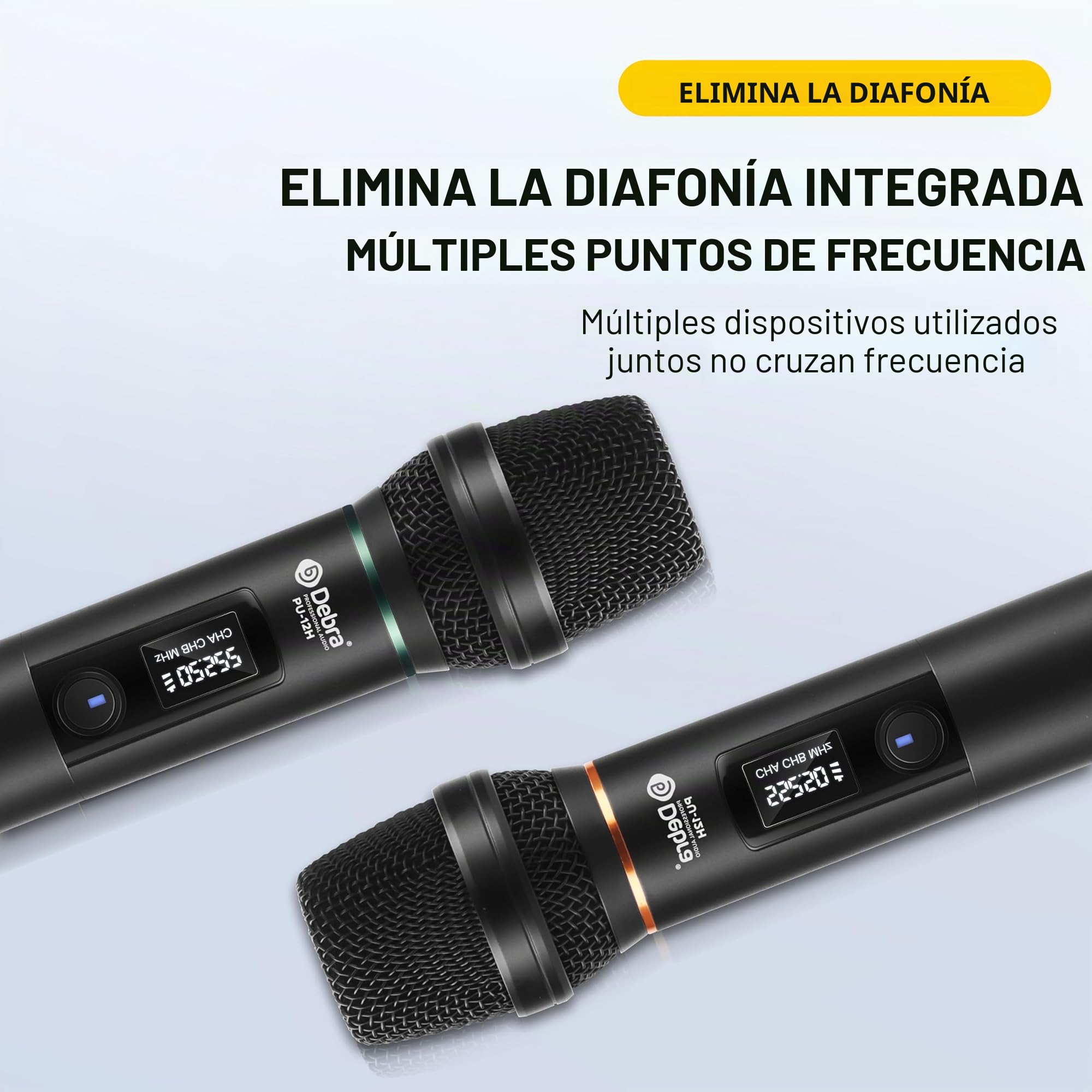 D Debra Microfono Inalambrico,Sistema de micrófono dinámico inalámbrico Dual UHF,Micrófono de Mano de Metal para Karaoke con Receptor de Canto Recargable,Micrófono para Karaoke,Iglesia