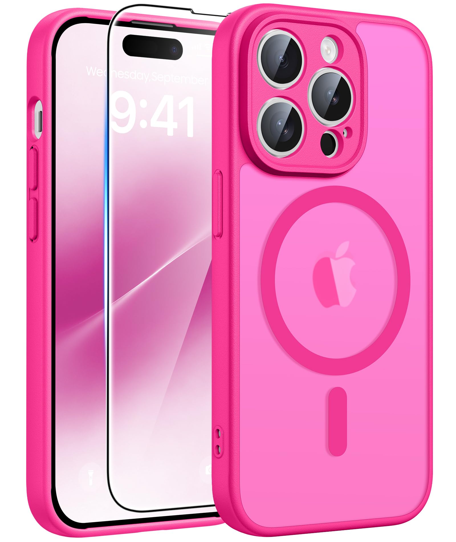 FNTCASE for iPhone 14-Pro Case Hot Pink: Compatible with MagSafe