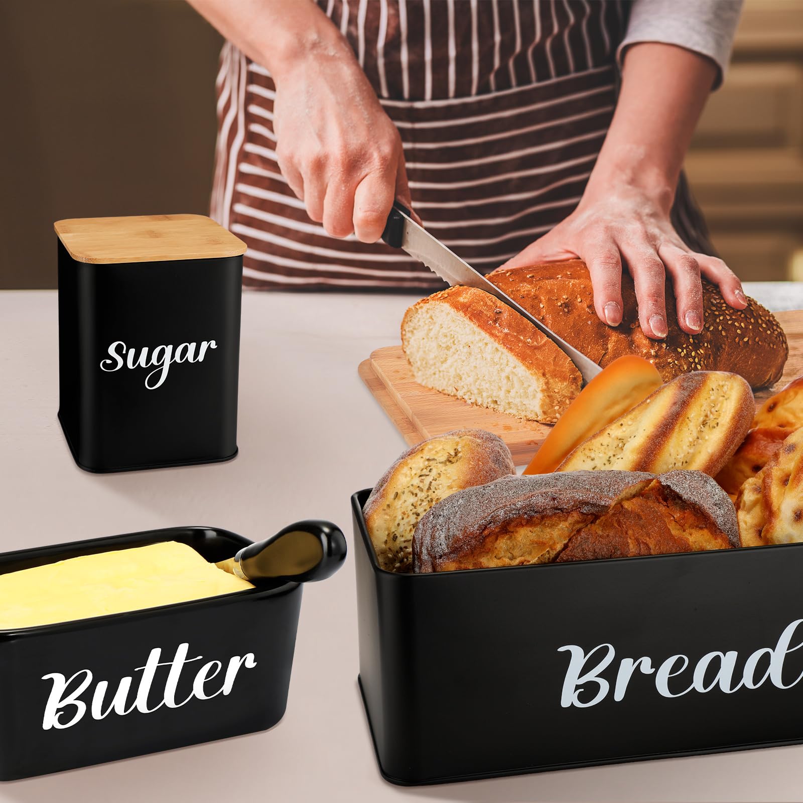 Amazon.com: Domensi Metal Bread Box and Ceramic Butter Dish with 3