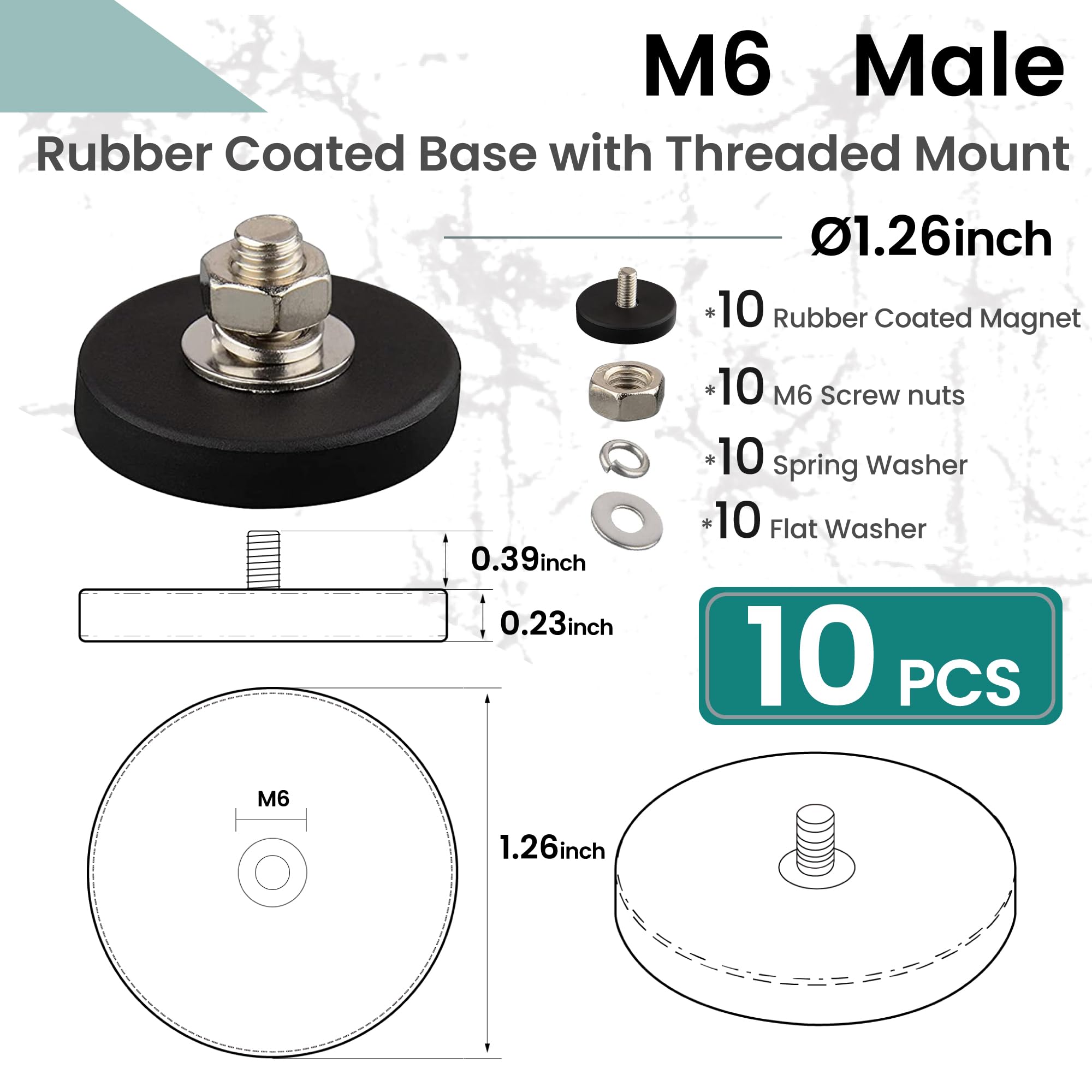 ULIBERMAGNET 10Pack Anti-Scratch Neodymium Magnet with Rubber Coated and M6 Male Thread,Super Strong Magnetic Mounting for Lighting,Camera,Tools and equipement — Amazon image 2