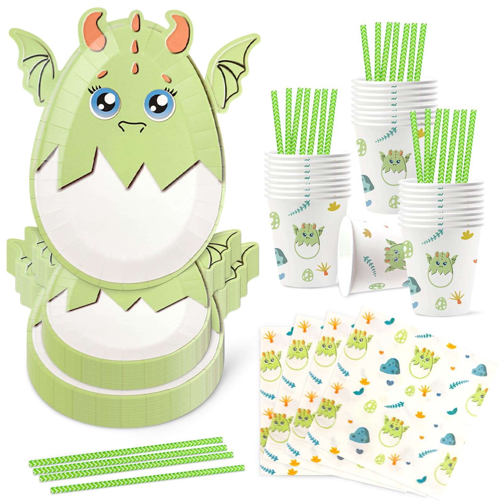fanquare Green Dinosaur Birthday Paper Party Tableware Set 25 Guests