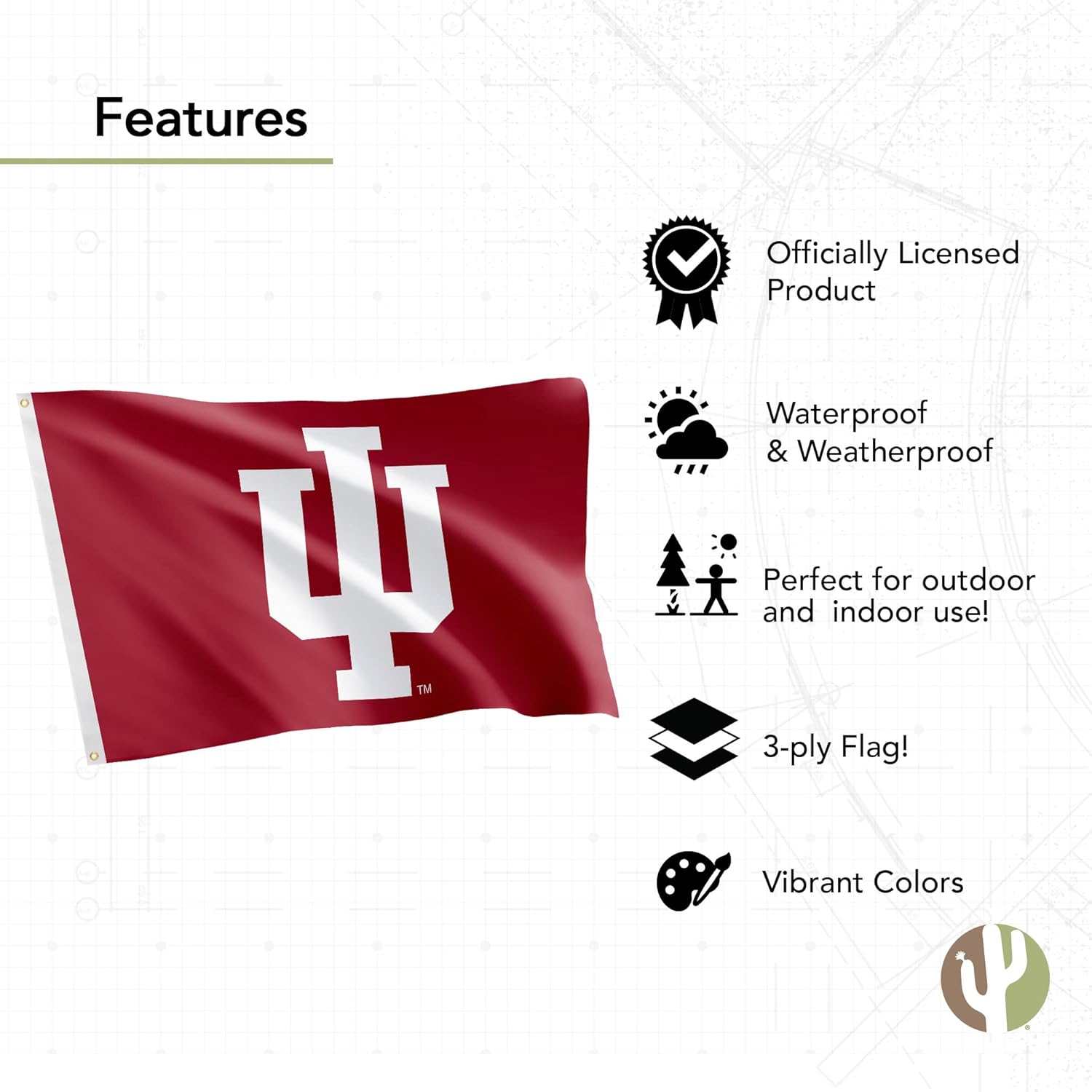 Desert Cactus Indiana University Flag Double Sided Hoosiers Bloomington Banners 100% Polyester Indoor Outdoor 3x5 feet Flags (Double Sided - Flag 3) - Image 5