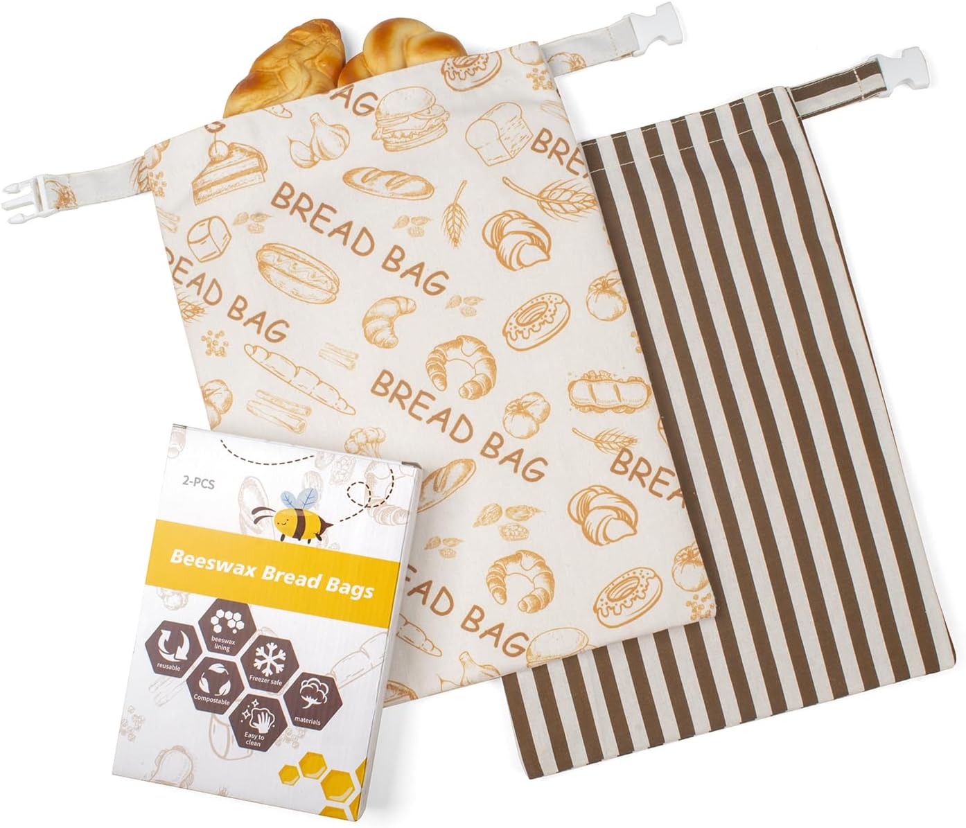 Beeswax Bread Bags for Sourdough - Extra Large 17"ร12.5", 2 Pack Reusable Organic Cotton Linen Bread Storage Bag, Keeps Bread Fresh Naturally, Eco-Friendly Homemade Bread Bag