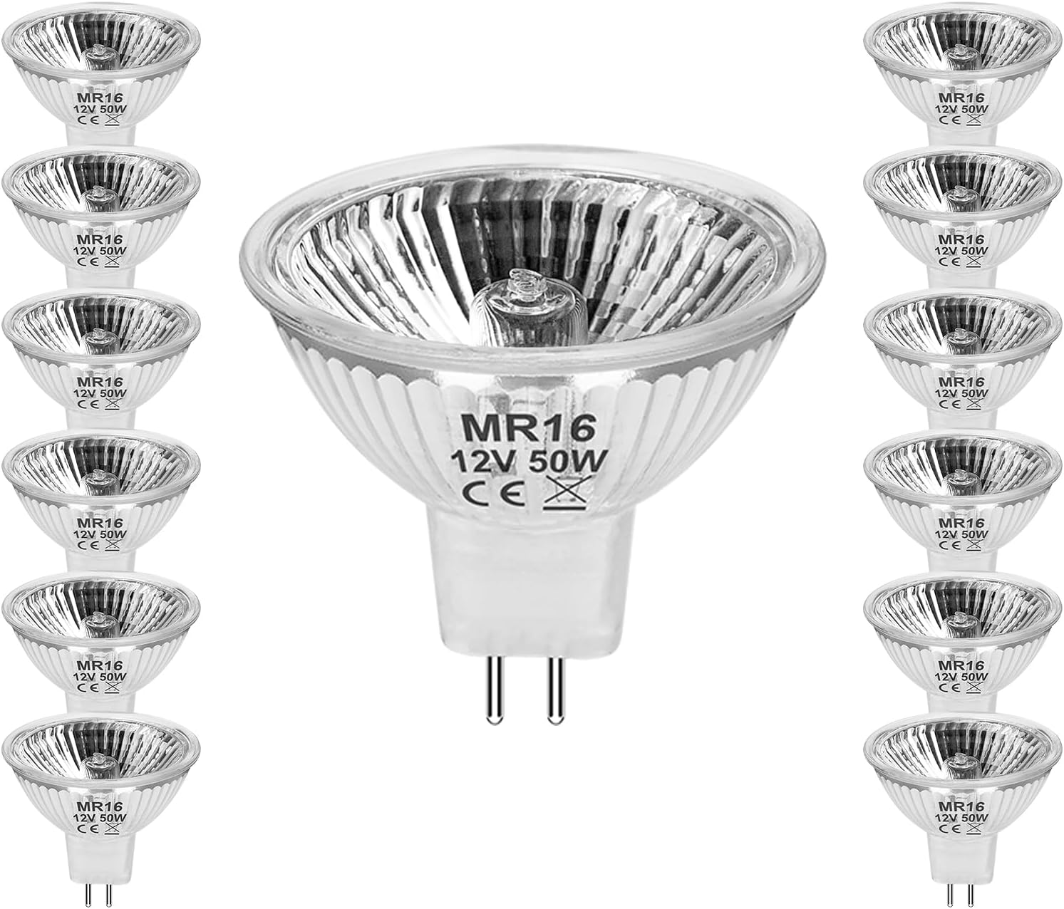50 Watt MR16 Halogen Bulbs, 50W 12V Halogen Light Bulbs 2 Pin, 12 Pack Dimmable Indoor Flood 50w Halogen MR16 GU5.3 Small Light Bulb for Landscape/Track Light Bulbs 2800K Warm White 50W-12Pack