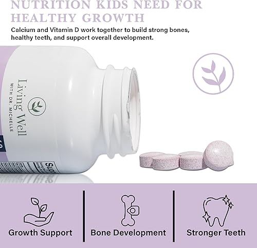 Miniatura 7 de Living Well with Dr. Michelle Suplemento dental y hueso para niños, masticable para dientes fuertes y defensa de caries, calcio, D3, K2, magnesio,