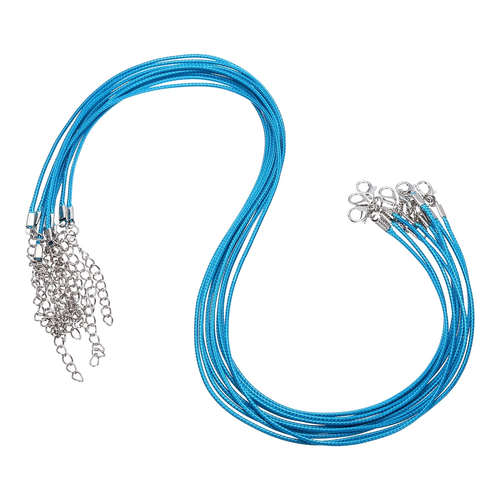 sourcing map 10pcs 20 Inch Waxed Necklace Cord, Bulk Necklace String with Clasp 1.5mm Waxed Leather Cord Rope for Jewelry Making DIY Bracelet Pendant,Bright Blue