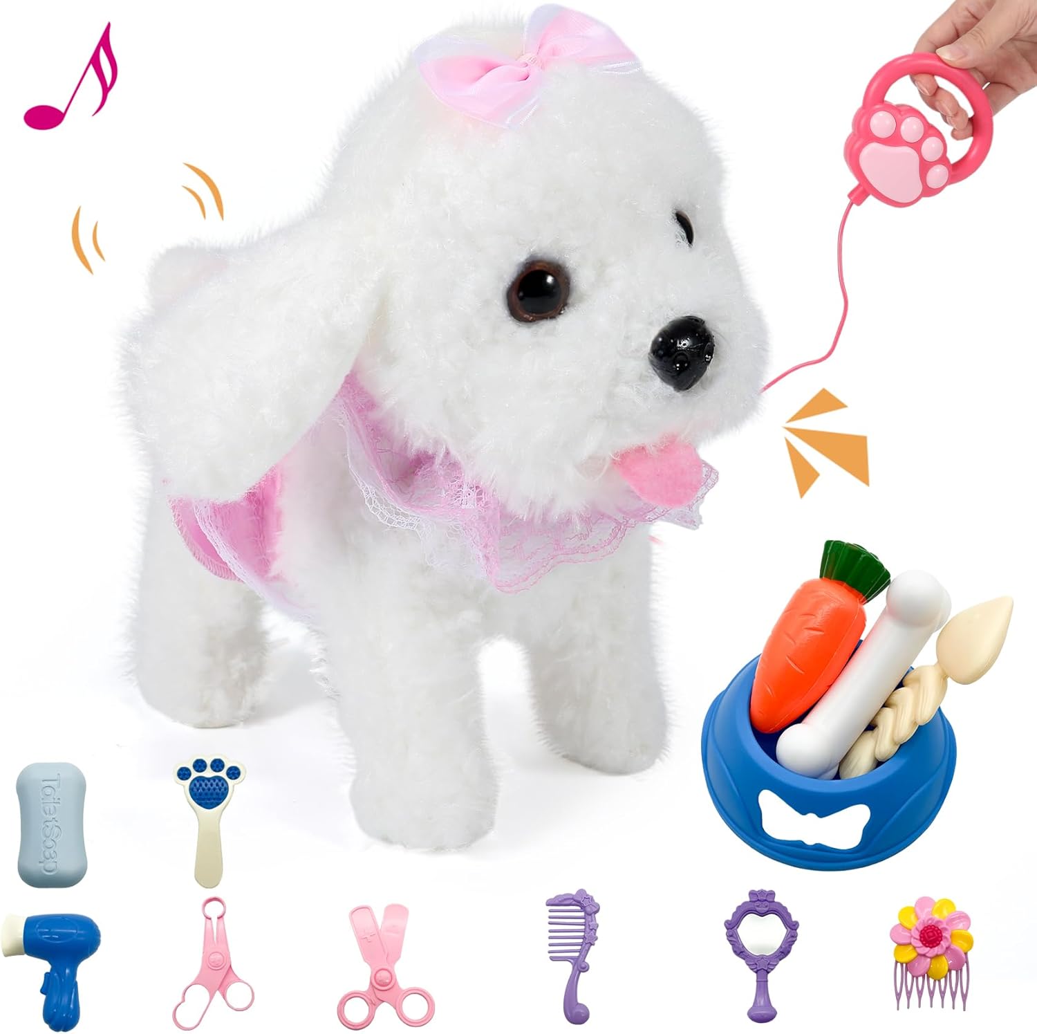 Electronic Dog, Interactive Plush Puppy, Walking, Barking, Tail-Wagging Stuffed Dog, Dress-Up, Pet Care Sets, Birthday, Realistic Fun for Girls Boys Aged 3-6 Years