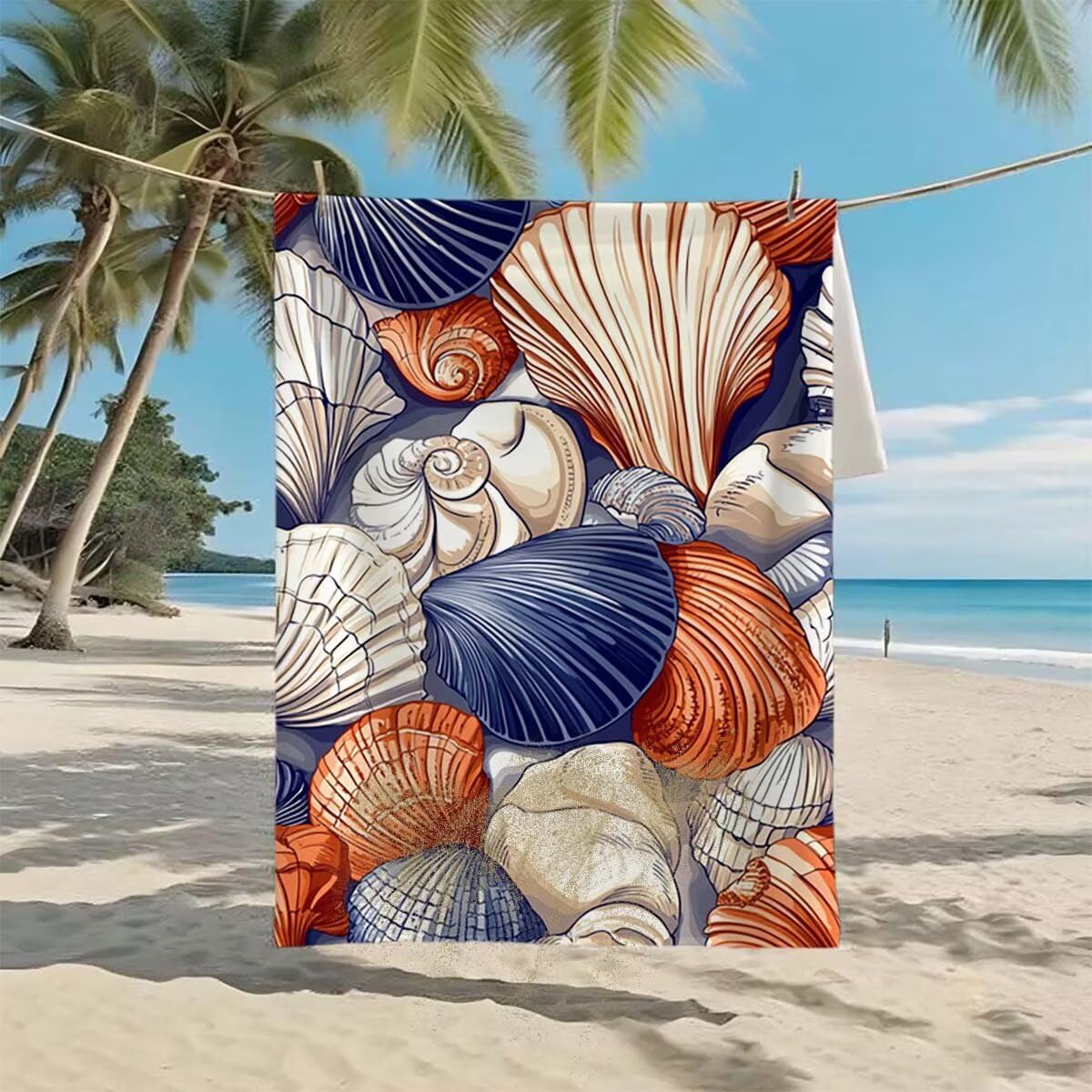Toalla de Playa Grande 220x100cm/35x70cm, Juego de 2 Toalla Microfibra XXL de Antiarena, Toallas Playa Suave Ligera, Absorbente Secado Rápido, Beach Towel Viaje, Regalo Mujer Hombre (Caparazón) E-22