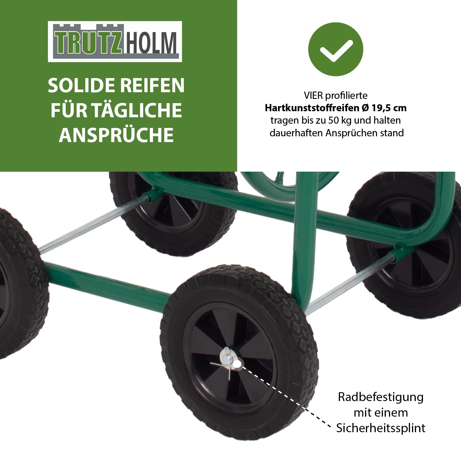 TRUTZHOLM Schlauchwagen Basic 4 Räder 95,5 x 58 cm Stahl, für 50 m Gartenschlauch 3/4" Anschluß grün