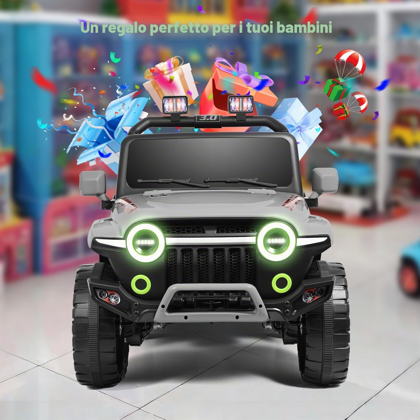 Macchina Elettrica Per Bambini 12 V,telecomando per genitori,motori gemelli da 35 W,velocità massima di 5,2 km/h,lettore musicale, sospensioni a 4 ruote, luci a LED,cintura di sicurezza（Grigio）