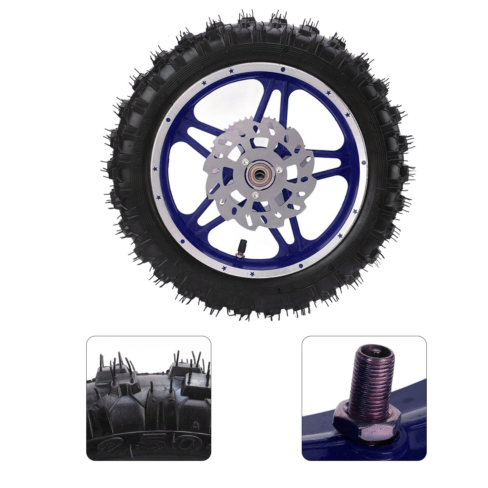 Ensemble de Roue Arrière de 2,5 à 10 Pouces avec Pneu Antidérapant pour Moto Tout-terrain, Dirt Pit Bike, Bleu
