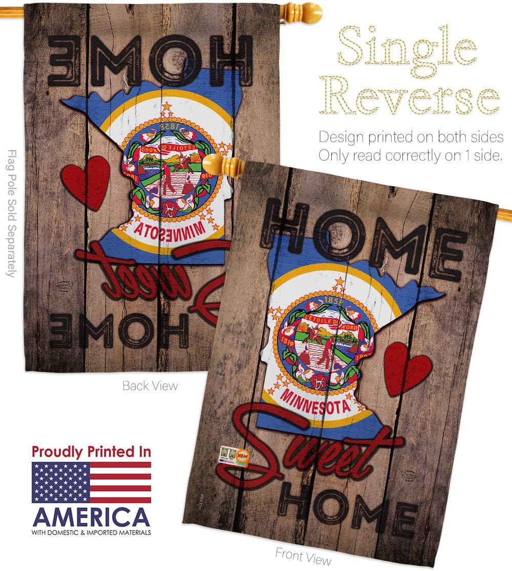 State Minnesota Home Sweet House Flag Dowel Set Americana States USA American Territories Republic Country Particular Area Small Decorative Gift Yard Banner Made in 28 X 40
