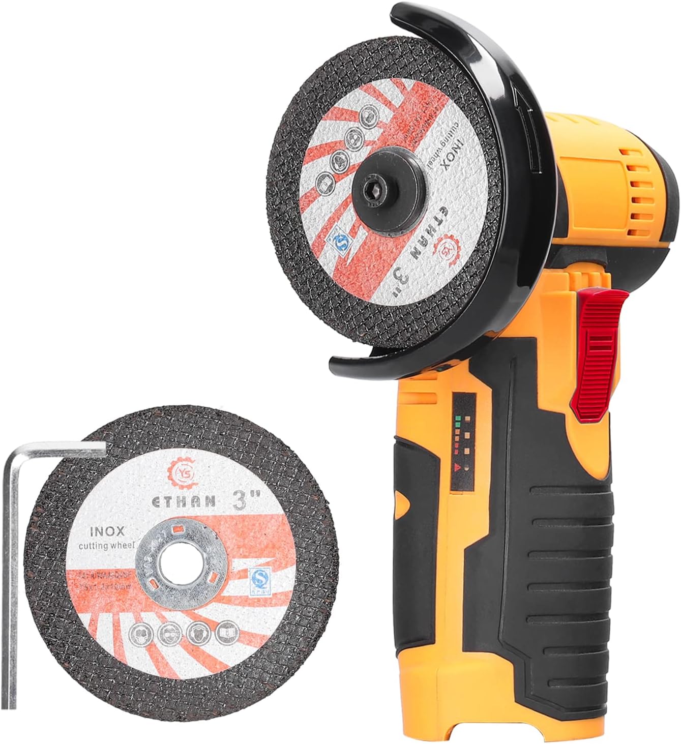 Weytoll Mini Angle Grinder, 19500rpm Electric Grinding Tool Mini Grinder Hand Knife with 2 Cutting Discs for Cutting Polished Brick Wood Stone Steel (Without Battery)