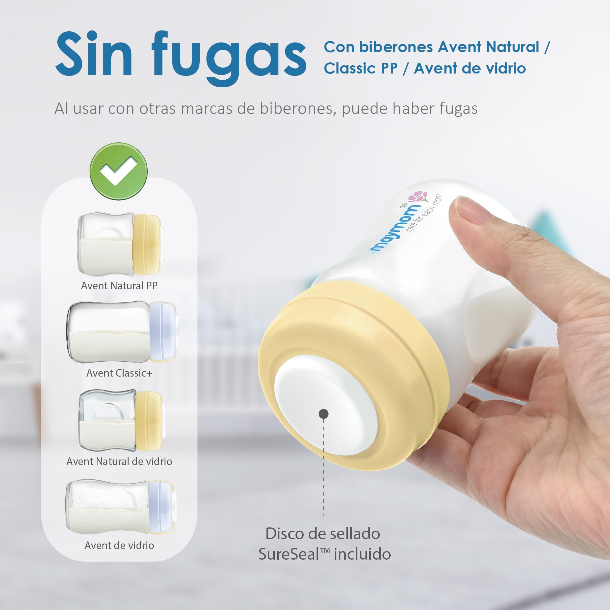 Maymom tapas roscadas tipo travel con disco escribible, compatibles con botellas Avent y Maymom de boca ancha; reemplazo de anillo y disco Avent Natural, 6 uds, amarillo