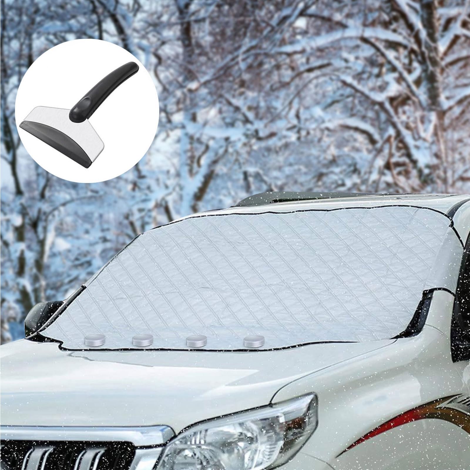 BITOYO Couverture Pare-Brise Magnétique 147×116 Cm – Bâche Anti-Givre, Anti-Neige, Anti-UV, Protection Soleil & Gel Hiver, Avec Grattoir Offert