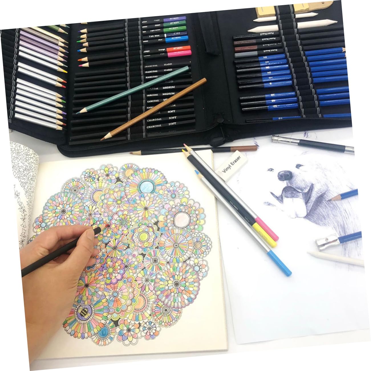 Set di Matite per Disegno da Schizzo per Studenti D'arte, 72 Pezzi | Matite per Disegno, Nero, Disegno Fluido e Punta Robusta, per Sketching e Coloring Books