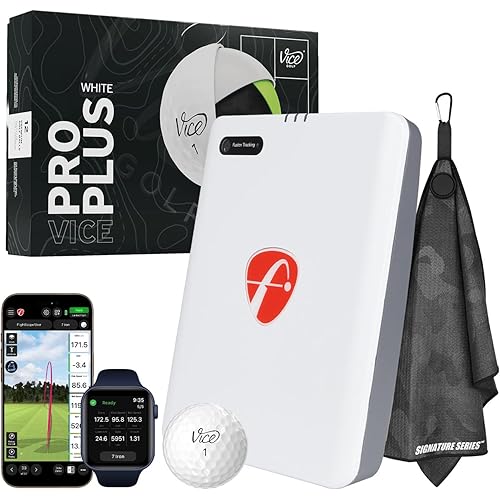 FlightScope Mevo Gen2 Portable Golf Launch Monitor & Simulator with Vice Pro Plus Balls | 18 Data Parameters, 8 E6 Simulation Courses, GPS Overview, Indoor & Outdoor | Signature Series Golf Towel