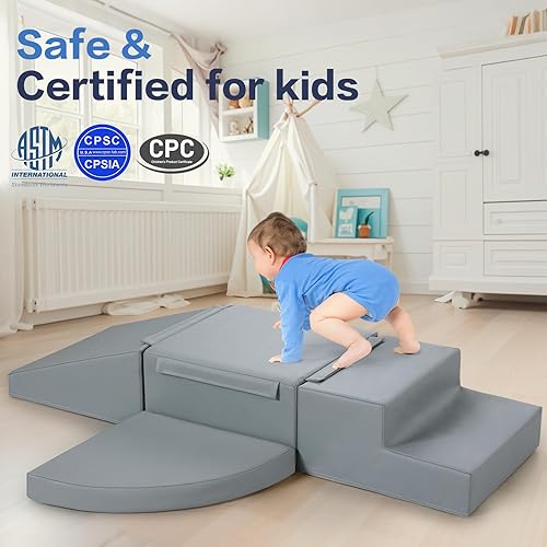 Miniatura 3 de Sumbababy Bloques de escalada de espuma para niños pequeños 4 piezas de juguetes suaves - Escalador de cuero sintético impermeable - Juego de juegos