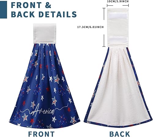 Miniatura 5 de America Stars - Juego de 2 toallas de cocina azules con lazo para colgar, patrióticas para colgar el 4 de julio, juego de 2 toallas de mano