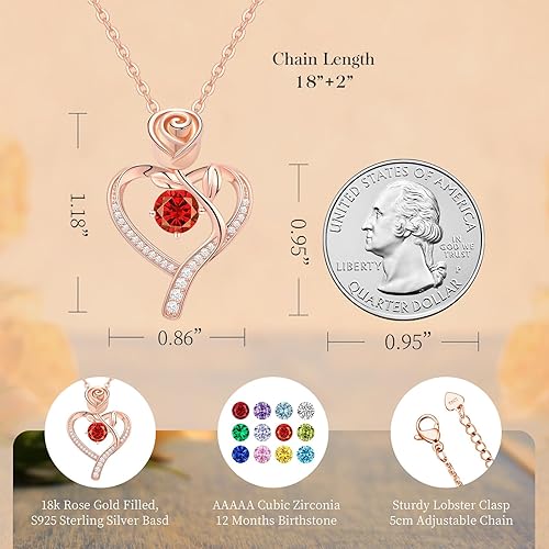Miniatura 4 de Meeshi Collar de corazón de rosa para mujer, regalos de cumpleaños, collares de aniversario para esposa, regalo de joyería para mamá, cumpleaños,