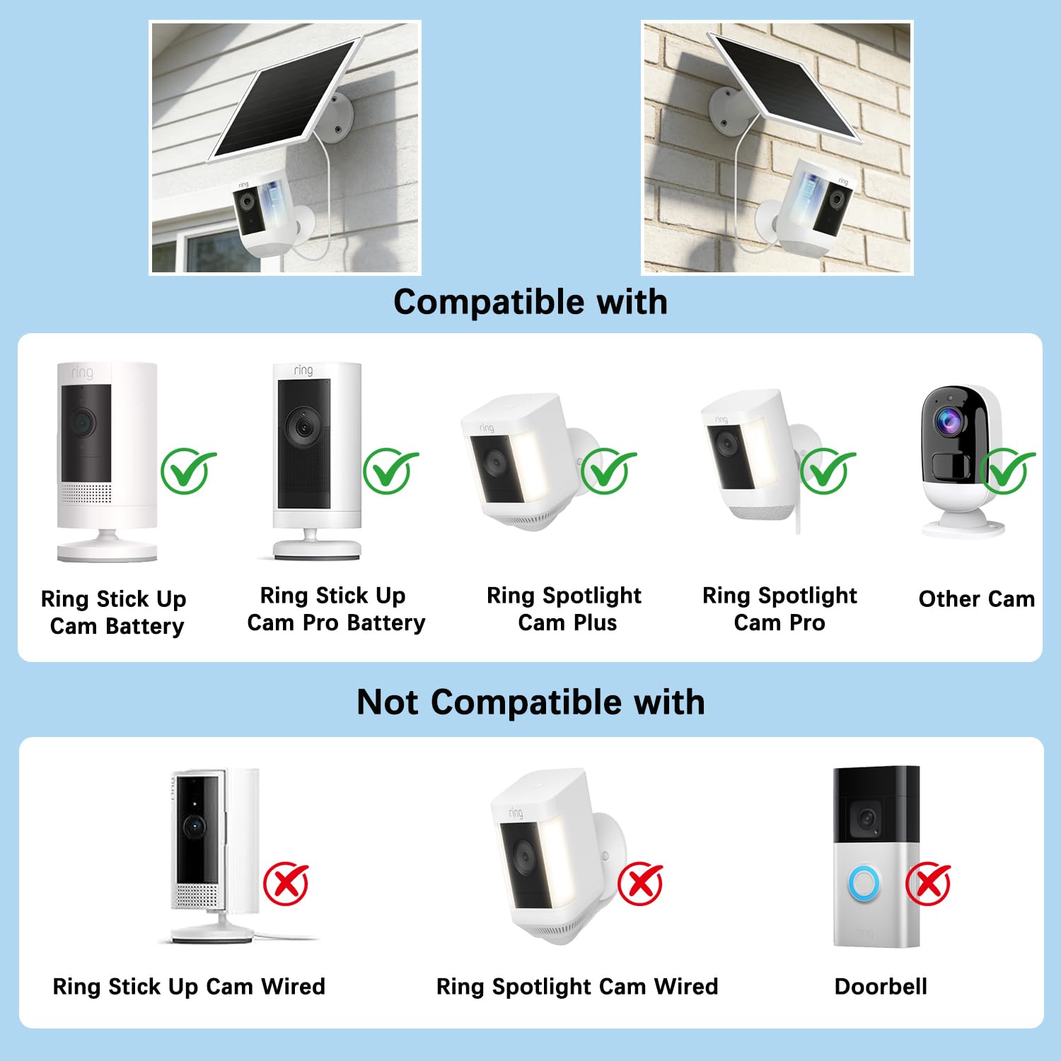 Zonnepaneeloplader voor Ring Spotlight-camerabatterij, voor Stick Up Cam- batterij 2e en 3e Generatie, 10W IP65 Waterdichte Oplader op Zonne-energie met 360° Draaibare Beugel