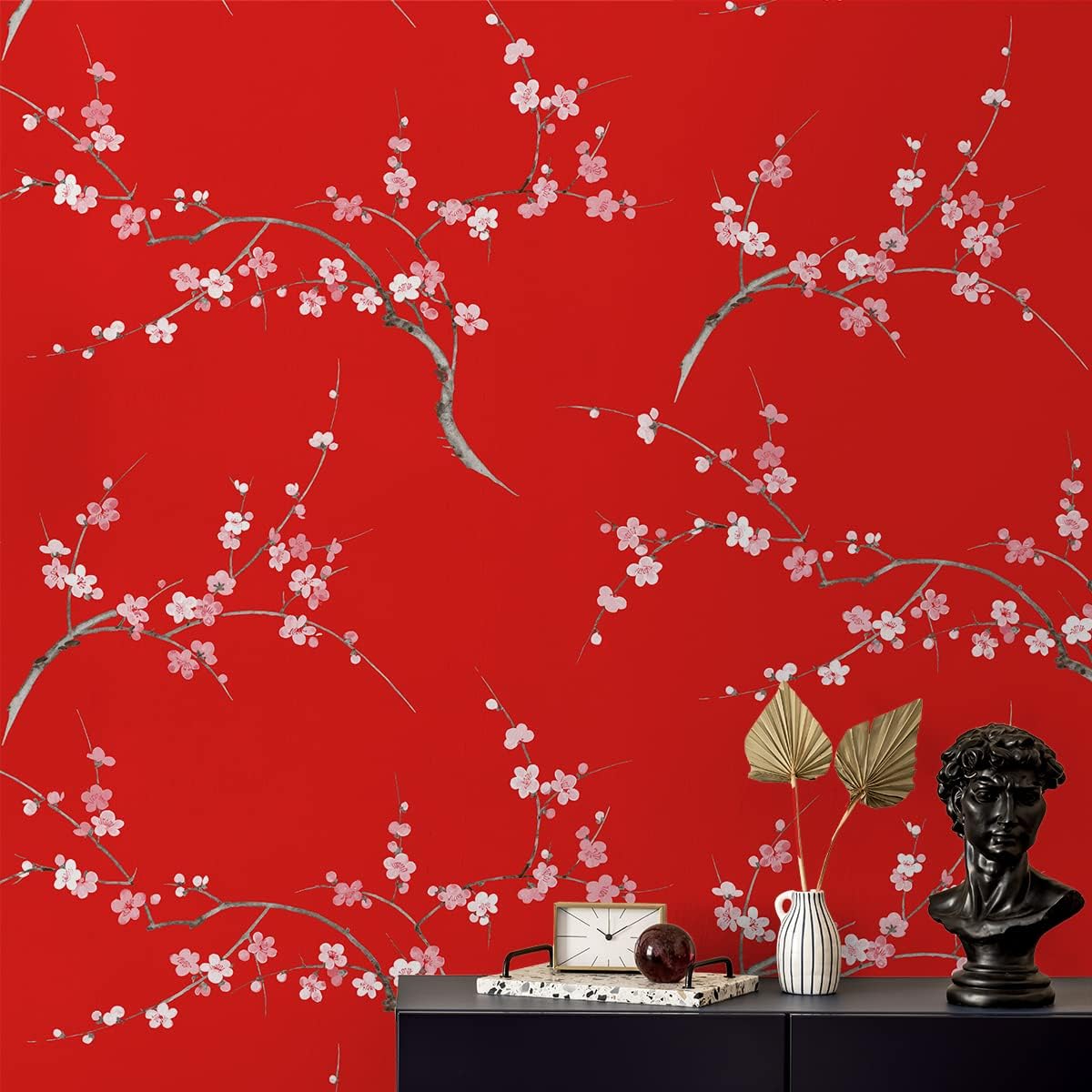 NextWall Cherry Blossom Floral Peel and Stick Wallpaper (Scarlet & Petal Pink)