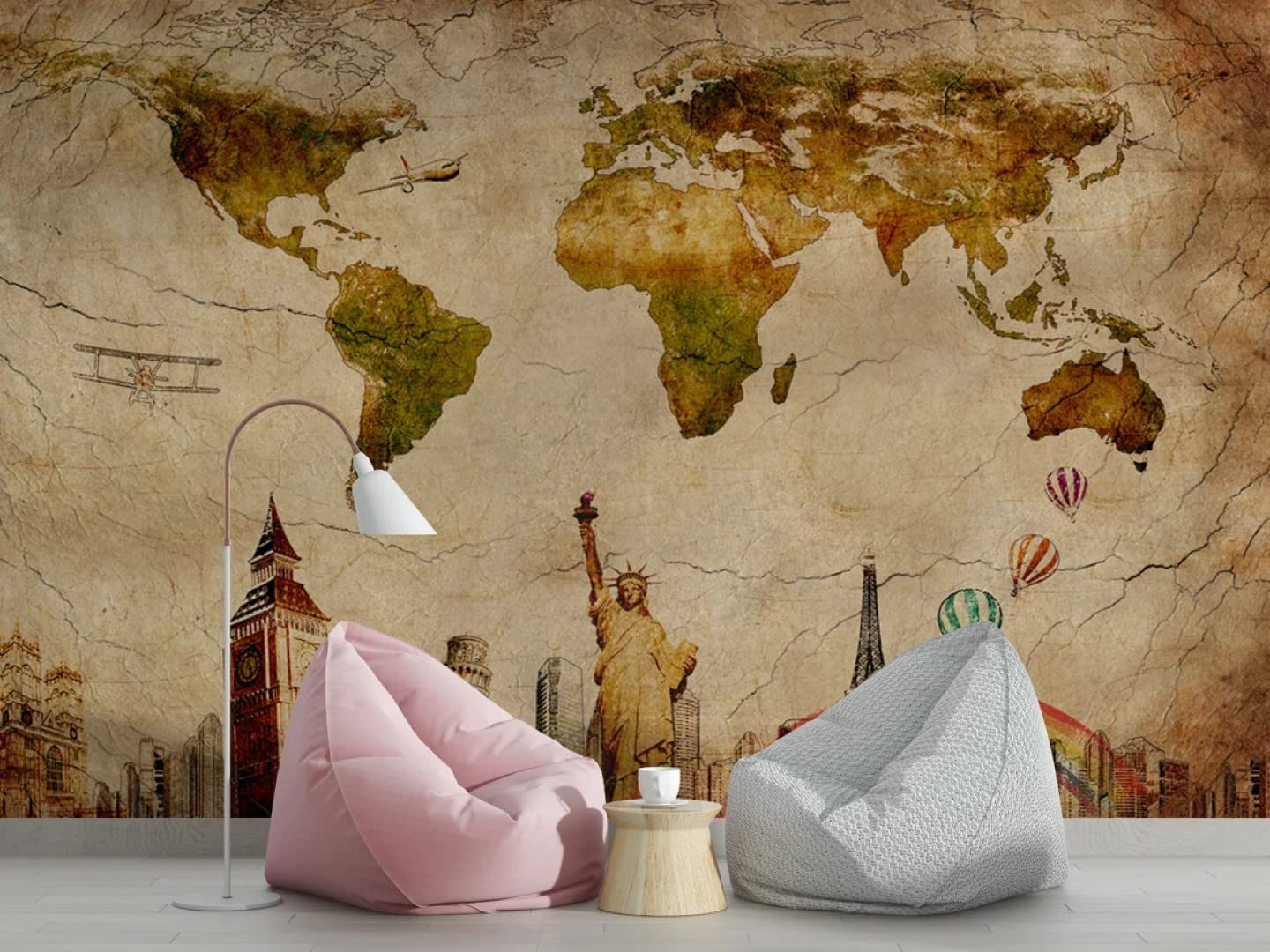 COCODECO European Holidays Travelling World Map Peel and Stick Wallpaper Wall Design Removable 100''H x 150''W