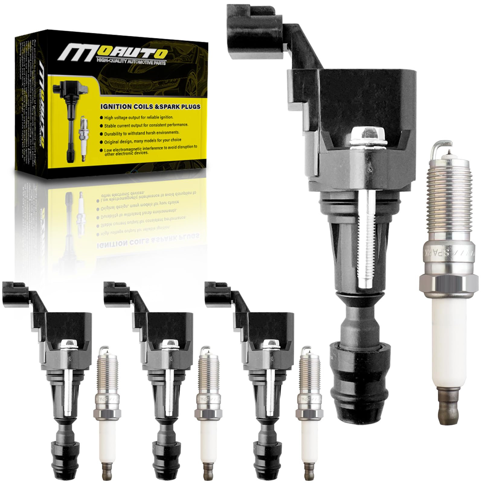 MOAUTO Set of 4 Ignition Coils Pack UF491 12578224 & 4 PCS Iridium Spark Plugs Compatible with Chevy Equinox Buick Regal Saturn GMC - 2.4L L4