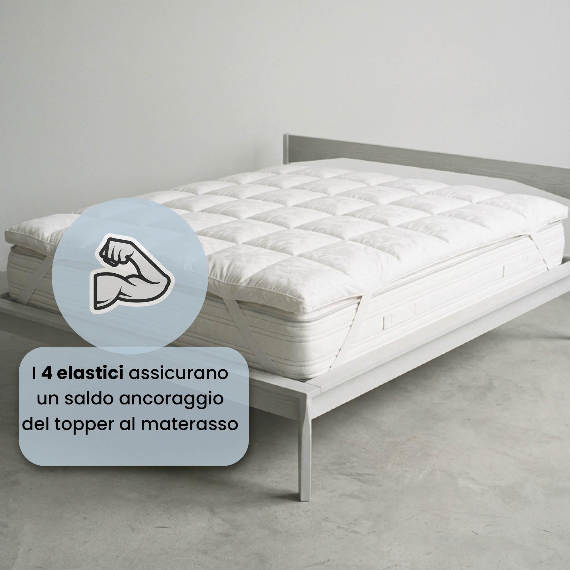 Topper Matrimoniale One in Cotone con Imbottitura di 1100gr/mq e soffietto 8cm - NON SCIVOLA con Cinghie Angolari - Facile da Lavare, Trapuntato (160x195cm)