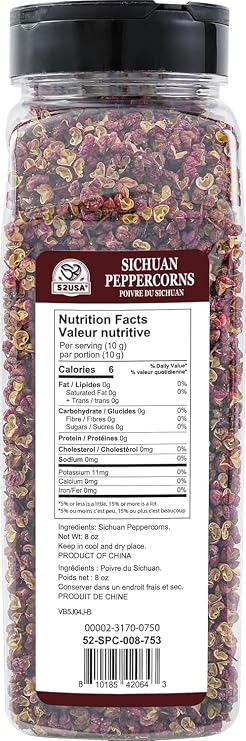 52USA Szechuan Peppercorns, Sichuan Peppercorns 8oz Bottle Authentic Whole Red Sichuan Pepper, Numbing & Tingle, Less Seeds, Strong Flavor, Essential Spice for Mapo Tofu, Hot Pot, Asian Cuisine