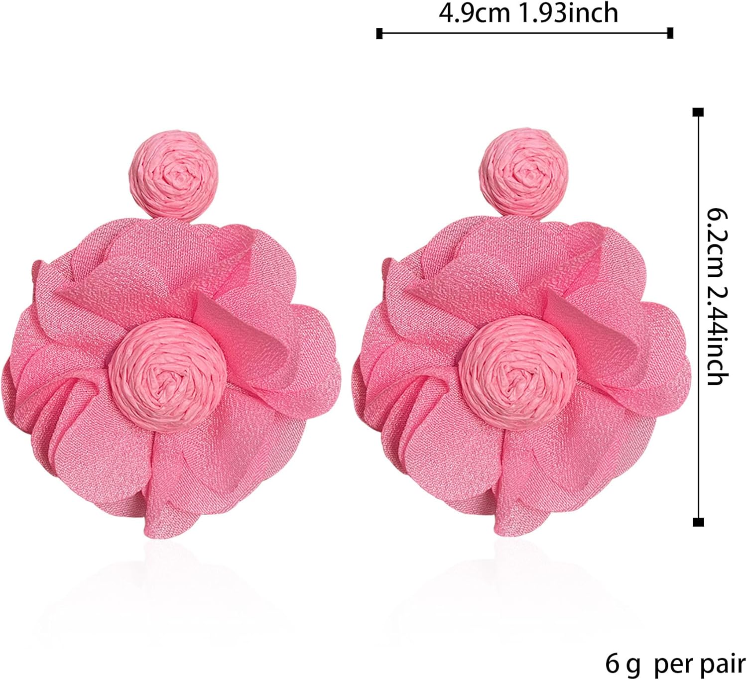 Rattan Earrings Summer Boho Handwoven Big Fabric Chiffon Rattan Flower Drop Earrings Statement Tropical Beach Vacation Jewelry - Image 5